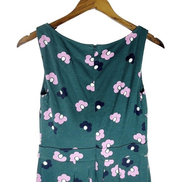 Boden Joanna Ponte Green Fit & Flare Pink Daisy Sleeveless Pleated Dress Sz 4R - Picture 8 of 11